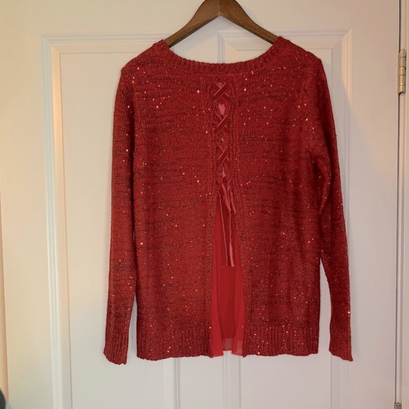 The Time and Tru Red Sequin Sweater in Size L - Picture 2 of 5
